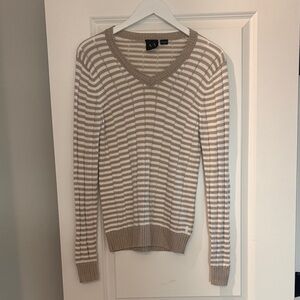 A/X Armani Exchange Beige and White V-Neck Sweater